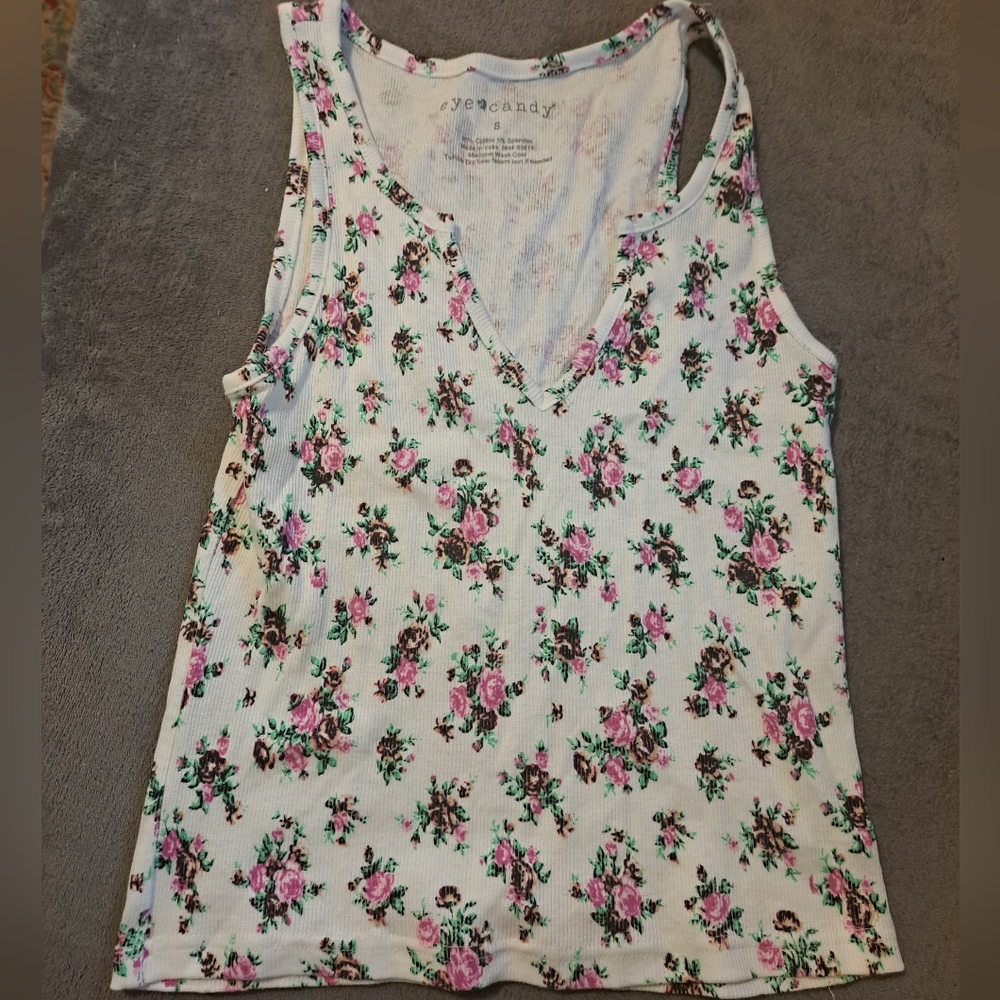 Eye Candy Cottagecore Ribbed Floral Tank Top Small